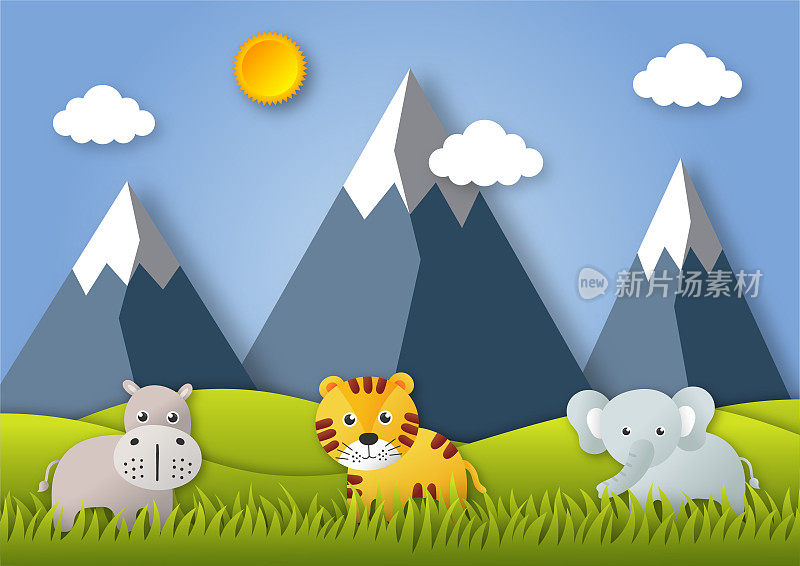 cute animal. zoo and forest paper art style. vector Illustration.